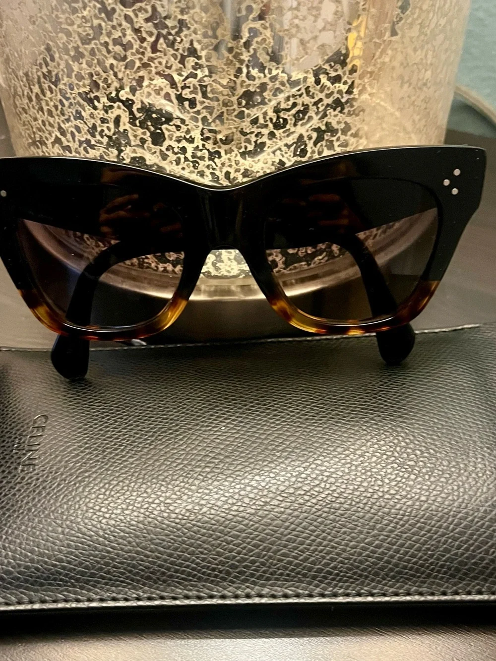 Celine Black and Tortoiseshell Cat-Eye Sunglasses